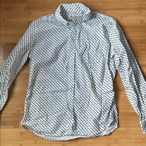Goodfellow & Co. Men's White and Teal Patterned Slim Shirt Size Large